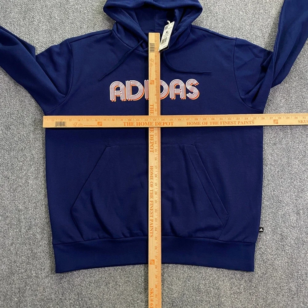 Adidas 3D Retro 70s Striped Logo Hoodie Mens XL Blue Spell Out Disco Groovy NWT